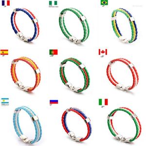 Charm Bracelets Fashion Russia Spain France Brazil Flag Leather Team Bracelet Men High Quality Football Fans Couples Gift JewelryCharm Lars2