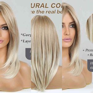 Nxy Perücken synthetische Perücken Lange natürliche wellige Perücke Highlight Blonde Golden geschichtete Haare mit Seitenknall für Frauen hitzebeständige Faser