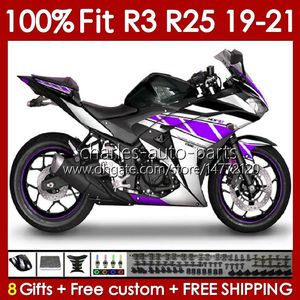 OEM-mässor för Yamaha YZF R 3 25 YZFR3 YZFR25 2019 2020 2021 BODY 141NO.85 100% FIT YZF-R3 YZF-R25 2019-2021 Frame R3 R25 19 20 21 Injektion Mögelkroppssats Purpuls Silvely Silvery