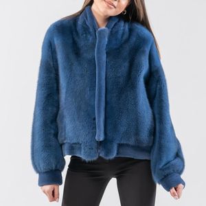 Women's Fur & Faux Blue Genuine Coats Natural Women 2022 Winter Real Jackets Stand Collar Fashion Overcoat Trendy FemaleWomen's Women'sWomen