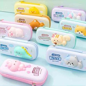 Learning Toys Kawaii Anime Cartoon Lazy Animals Squishy Large Capacity Pencil Case Cute Korean Stationery Organizer Pouch School Gift T220829