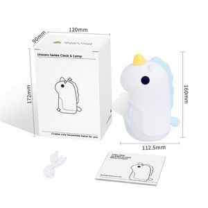 Unicorn Shaped Night Light Alarm Clock Stepless Dimble Voice Control Childres Bedroom Silicone LED Night Lamp presenter