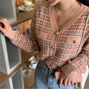 Vintage Knitted Cardigans Sweter damski kawaii tweed sweter jesienny zima koreańska retro sweter ubrania z dzianiny 210714