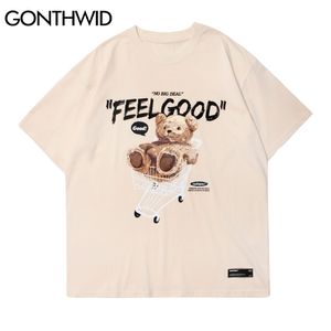 GONTHWID Short Sleeve Tees Harajuku Streetwear Toy Bear Shopping Cart Print TShirts Cotton Casual Hip Hop Loose Tshirts Tops 220629