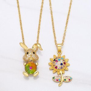 Pendant Necklaces Gold Chain Multicolor Necklace Copper Zircon Clear Stones Flower Plated Girl Jewelry Nkea028Pendant NecklacesPendant