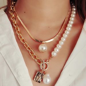 Vintage Baroque Pearl Necklace Alloy Portrait Square Pendant Necklace Women's Two-piece Set Jewelry