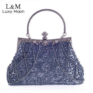 Evening Bags Vintage Evening Clutch Bag for Women Wedding Bridal Luxury Designer Handbag Pearl Party Purse Small Chain Shoulder Bag X680h 220318