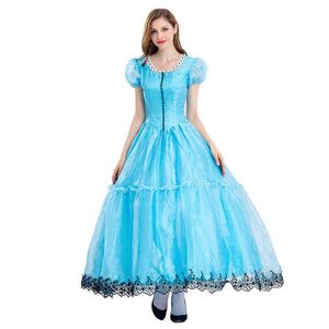 Anime Alice in Wonderland Mad Hatter Queen Come Halloween Blue Party Princess Maid Carnival Cosplay Dress L220609