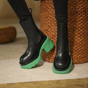 Women Ankle Boots Mixed Color Bottom Boots Platform Slip On Ladies Shoes Retro Casual Females Rain Boots Fashion 2022 New