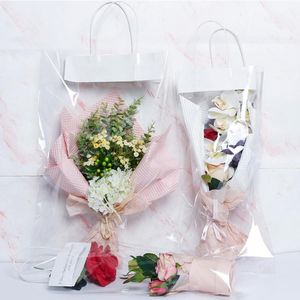 Juldekorationer 10st presenter Väska med handtag DIY Craft Transparent Clear Rose Tote för alla hjärtans dagkristmas