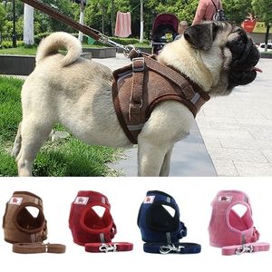 Collar Harnesses Dog Cat Harness Vest Adjustable Walking Lead Leash for Puppy Dogs French bulldog Chihuahua Reflective Soft Dogs 201101