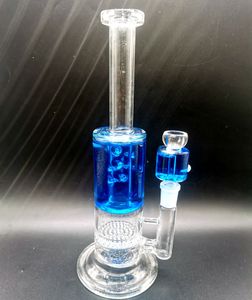 10 inch Blue Glass Water Bong Hookahs with Double Perc Oil Dab Rigs Smoking Pipes for Female 18mm Joint