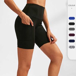 Pantaloncini da yoga a vita alta da donna Tasca inclinata Allenamento da corsa Leggings da fitness elasticizzati attillati ad asciugatura rapida Pantaloni da palestra per allenamento casual