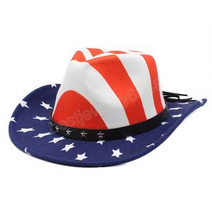 Cappello da cowboy occidentale con stampa bandiera USA per donna, uomo, moda, cappello fedora panama, cappello da jazz in feltro da cowgirl