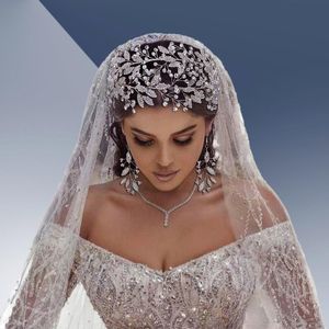 Kopfbedeckungen Braut Kopfbedecke Silber Blätter Stirnband Prom Tiara Hochzeit Haarzubehör handgefertigte Braut Ornamente Weibliche Kristall