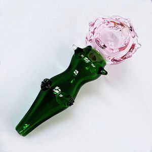 Vendita del produttore Tubi a mano in vetro stile rosa Pipa per tabacco spessa Impianto di perforazione Design straordinario Bruciatore Dab per erbe secche Lunghezza 5,2 pollici