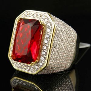 Mens Hip Hop Ring Jewelry High Quality Ruby Gemstone Diamond Fashion Iced Out Gold Punk Rings