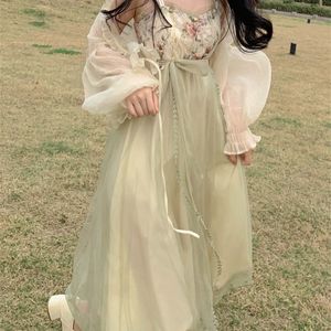 Frankrike Elegant Sexy Dres Fairy Party Midi Dresses Female Patchwork Print Bandage High Waist Korean Fashion Dress 220516