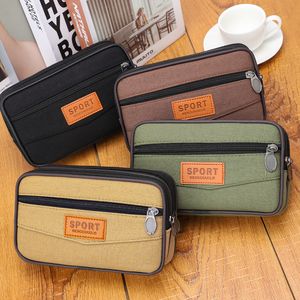 Enlarge canvas cell phone Pouches 6.5inch Wear belt construction Fanny pack with three layers zipper waterproof bag