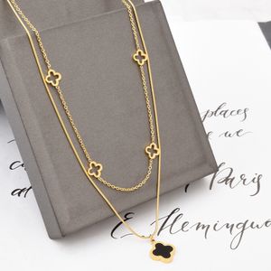 Dubbelskiktad klöverhänge halsband 18K guld rostfritt stål halsband smycken för kvinnor gåva
