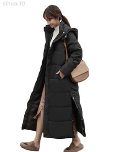 Winter Mantel Frauen Schwarz Lange Lose Mit Kapuze Baumwolle Mantel 2022 Neue Mode Seite Taste Split Grün Beige Dicke Wärme Parka feminina L220730