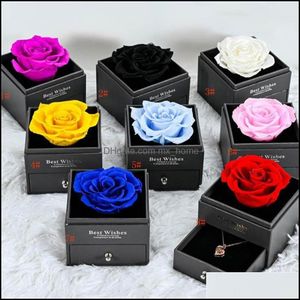 Gift Wrap Event Party Supplies Festive Home Garden Preserved Rose Flower Box With Angel Wings Necklaces For Women Mom Her Girlfriend Gifts