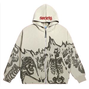 Vintage Printed Hoodies High Street Zip Up Hooded Sweatshirt Jacket Harajuku Goth Oversized Autumn Winter Streetwear Hoodie Tops 220725