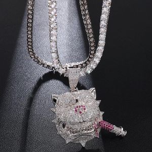 Подвесные ожерелья Hip Hop Cz Stone Bling Out Cool Curting Bully Dog Pendant