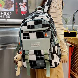 2022 New Tartan Schoolbag School feminino Harajuku Ulzzang Junior High School University Birthday Department Backpack de grande capacidade