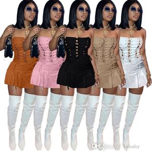 Hollowed Out Bandage Dress For Womens Sexy One Piece Off Shoulder Mini Skirt Fashion Eyelet Sleeveless Dresses Clubwear