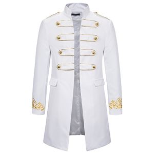 Blazer bianco da ricamo con colletto alla coreana Abito militare da uomo Blazer da smoking Giacca da uomo Giacca da discoteca Stage Cosplay Blazer Masculino 220409