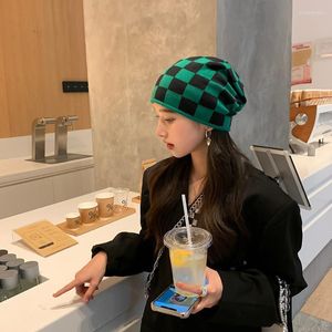 Beanie/Skull Caps Green Plaid Men and Women For Men and Woman for Autumn Winter Kurage Pile Outdoor Warm Beanie Gorrasbeanie/Skull Elob22