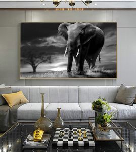 Elefanti africani neri Wall Art su tela Poster e stampe di animali selvatici scandinavi per la decorazione del soggiorno