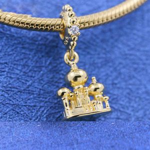 Castelo Metais venda por atacado-Shine Gold Metal banhado a agrabah castelo pingente de charme para pandora jóias Pandora Bracelets246m