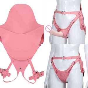 NXY Sex products dildos Pink Pu Leather Bdsm Bondage Belt on Dildo Adjustable Strap Panties less Harnas Lesbian Toy for Women 1014