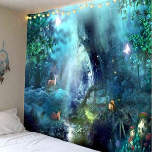 Beautiful Forest Sika Deer Background 3D Digital Printing Tapestry Living Room Study 's Decoration Large Blanket J220804