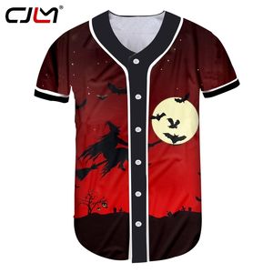 Mens Halloween interesujący miotła wiedźma Tshirt 3D drukowane czarny nietoperz żółty księżyc man spandex gotycka koszula baseballowa 220623