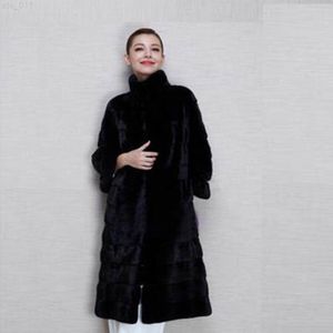 Zimowy czarny płaszcz długi wiatrówek ciepły futrzany płaszcz królika zimowy dla kobiet długi design wierzchołek zimowej odzieży wierzchniej t220716