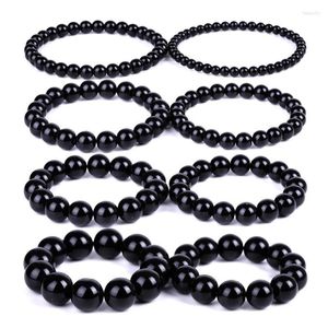 Fili di perline Braccialetto di ossidiana nera Benedizione di preghiera buddista Blackstone Healing Stone Ball Beads Gioielli con ciondoli per donna Uomo Regali Fawn22