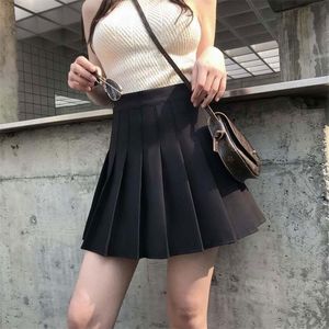 Summer Korean Skirt Pleated School Skirt Shorts High Waist Sexy Mini Japanese Skirt Black White Plus Size 210331