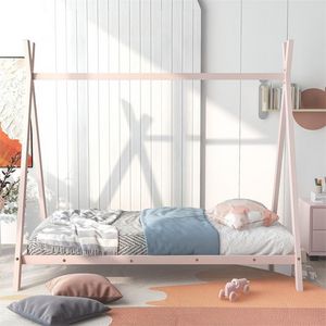 Wholesale kids metal bed for sale - Group buy US Stock House Bed Tent Bed Frame Twin Size Metal Floor Play House Bed with Slat for Kids Girls Boys No Box Spring Needed White Black Pink WF286773AAK