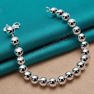 925 Sterling Silver 6mm Smooth Beads Ball Bracelet Chain For Women Wedding Engagement Party Fashion Jewelry