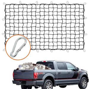 Bilarrangör lastnät för pickupbilar 180x120 cm tung lastbilsäng med 12 st metall karabiners krokar bungee netting tillbehör