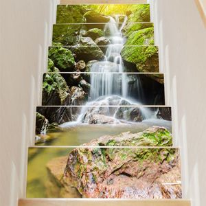 Adesivi murali 6 pezzi / set 3D Cascata alpina Scale fai-da-te Art Mural Walll Sticker Step Decorazione Poster Paesaggio PVC Carta da parati autoadesiva