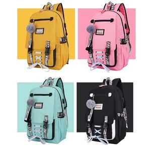 Pink Canvas Backpack Women School Bags for Teenage Girl