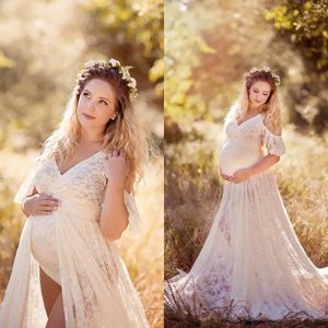 2022 Lace Prom Klänningar för Kvinnor Elegant Graviditet Maternity Photoshoot Dress Boho Baby Shower Gowns