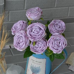 Decorative Flowers & Wreaths Artificial Purple Rose Bouquet Simulation Silk Ferns Wedding Party Pography Home Garden Balcony Flower Arrangem