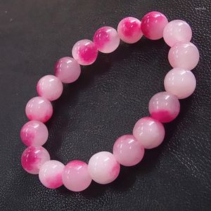 Catena a maglie 10mm Bracciale in agata calcedonio rosa per donna Braccialetti con pietre naturali Trasferimento fortuna Energia Fawn22