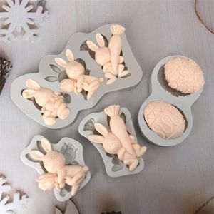 イースターウサギのフォンダンシリコーンカビキャロットケーキデコレーションツールチョコレートクッキーベーキングモールド卵Diy粘土エポキシ型220815