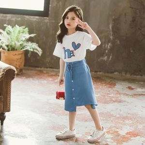 Clothing Sets Children Clothes Letter Tshirt Denim Skirt Girls Heart Pattern For Summer Kids ClothingClothing